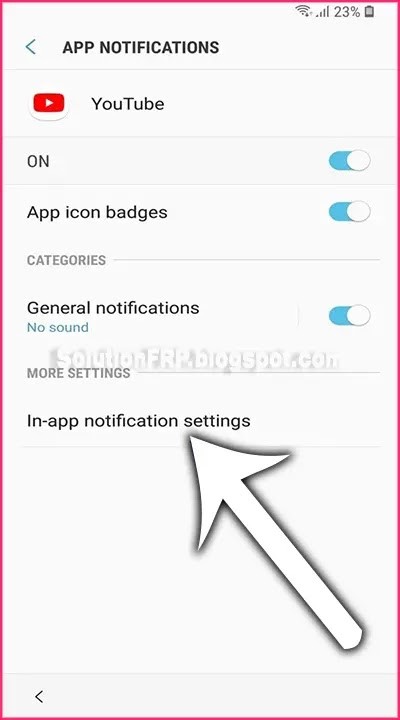 In-app notification settings option.