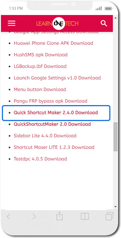 Download quick shortcut maker apk (Tecno FRP bypass)