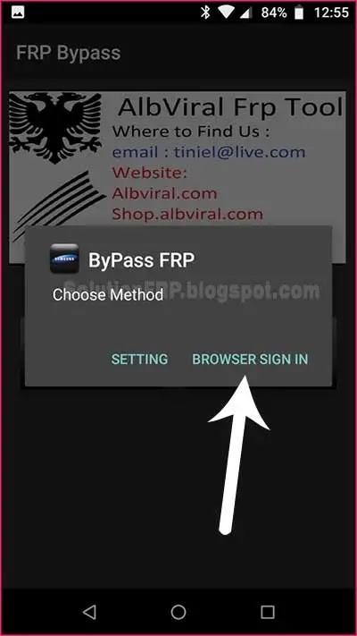tap on Browser sign in option