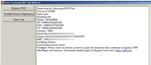 Samsung A10e FRP bypass Tool