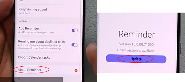 Samsung S7 Reminder update