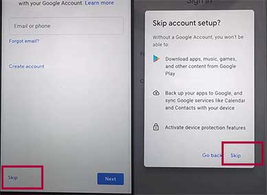 LG G8 ThinQ Google account skip options