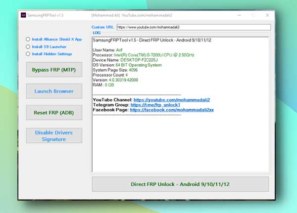 Download Samsung FRP Bypass Tool V1.5 for PC